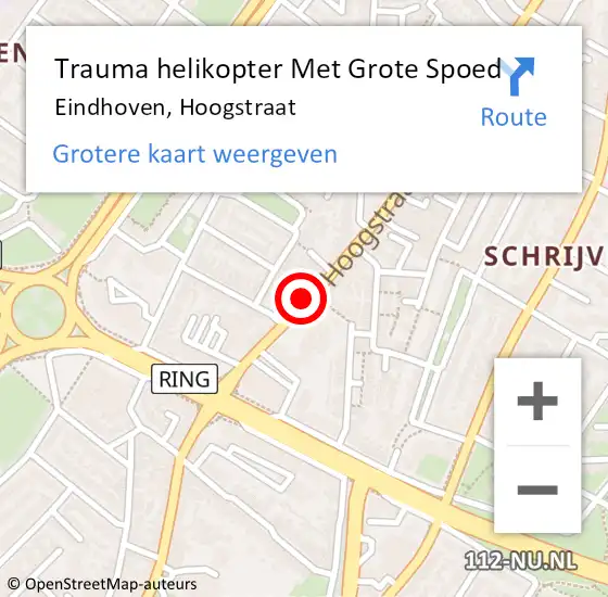 Locatie op kaart van de 112 melding: Trauma helikopter Met Grote Spoed Naar Eindhoven, Hoogstraat op 10 juli 2023 10:14