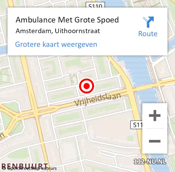 Locatie op kaart van de 112 melding: Ambulance Met Grote Spoed Naar Amsterdam, Uithoornstraat op 10 juli 2023 10:41