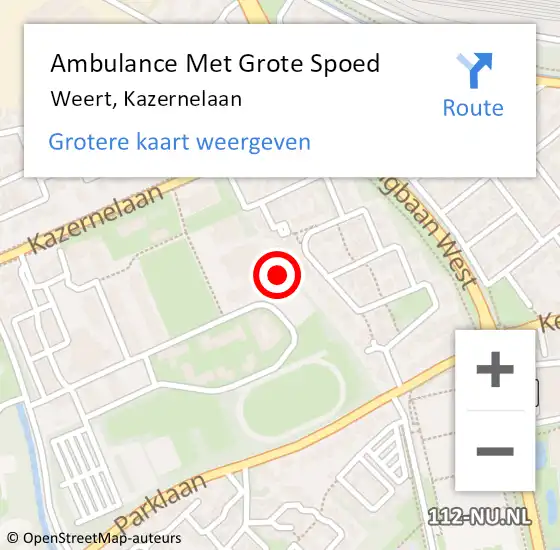 Locatie op kaart van de 112 melding: Ambulance Met Grote Spoed Naar Weert, Kazernelaan op 10 juli 2023 12:51