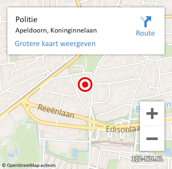 Locatie op kaart van de 112 melding: Politie Apeldoorn, Koninginnelaan op 10 juli 2023 13:22