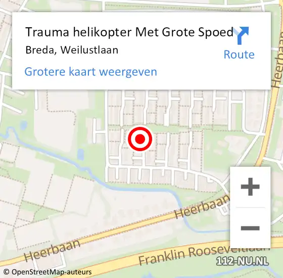 Locatie op kaart van de 112 melding: Trauma helikopter Met Grote Spoed Naar Breda, Weilustlaan op 10 juli 2023 13:52