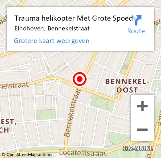 Locatie op kaart van de 112 melding: Trauma helikopter Met Grote Spoed Naar Eindhoven, Bennekelstraat op 10 juli 2023 14:18