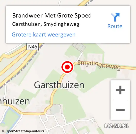 Locatie op kaart van de 112 melding: Brandweer Met Grote Spoed Naar Garsthuizen, Smydingheweg op 10 juli 2023 15:29