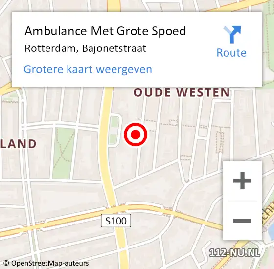 Locatie op kaart van de 112 melding: Ambulance Met Grote Spoed Naar Rotterdam, Bajonetstraat op 10 juli 2023 16:22