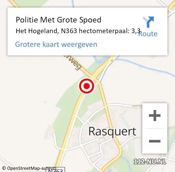 Locatie op kaart van de 112 melding: Politie Met Grote Spoed Naar Het Hogeland, N363 hectometerpaal: 3,3 op 10 juli 2023 16:25