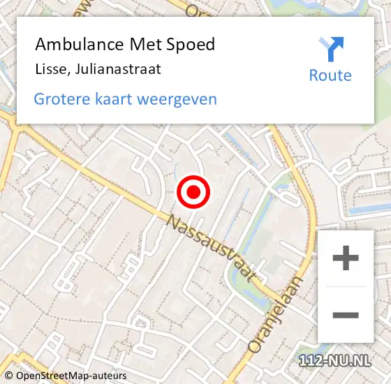 Locatie op kaart van de 112 melding: Ambulance Met Spoed Naar Lisse, Julianastraat op 10 juli 2023 17:08