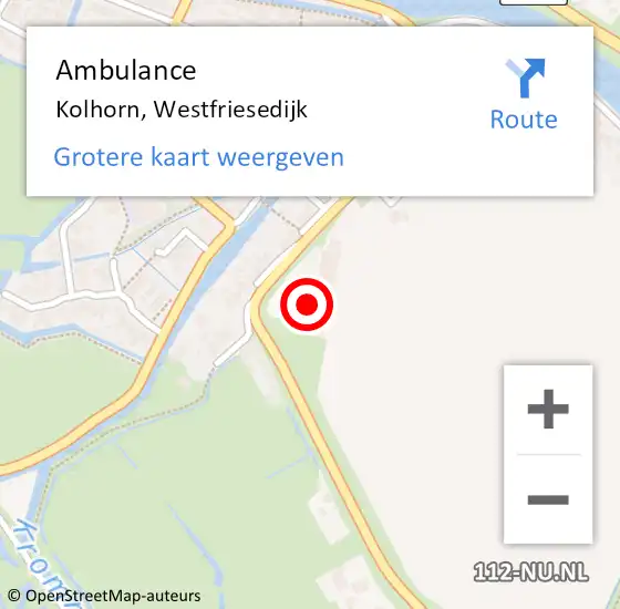Locatie op kaart van de 112 melding: Ambulance Kolhorn, Westfriesedijk op 10 juli 2023 17:13
