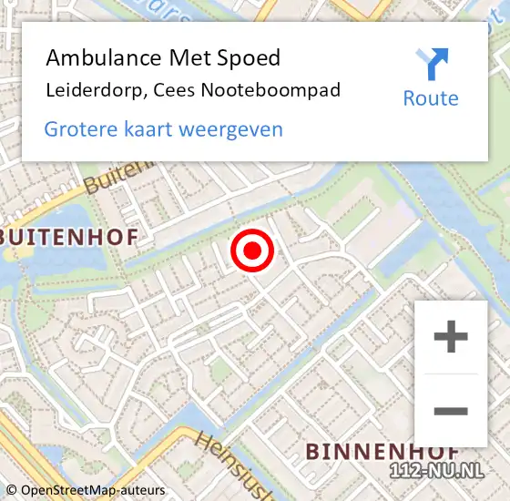 Locatie op kaart van de 112 melding: Ambulance Met Spoed Naar Leiderdorp, Cees Nooteboompad op 10 juli 2023 17:48