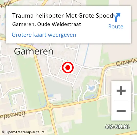 Locatie op kaart van de 112 melding: Trauma helikopter Met Grote Spoed Naar Gameren, Oude Weidestraat op 10 juli 2023 17:52