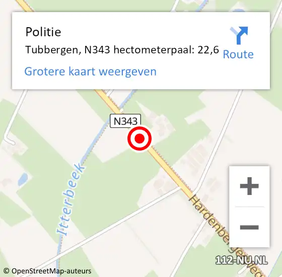 Locatie op kaart van de 112 melding: Politie Tubbergen, N343 hectometerpaal: 22,6 op 10 juli 2023 19:20