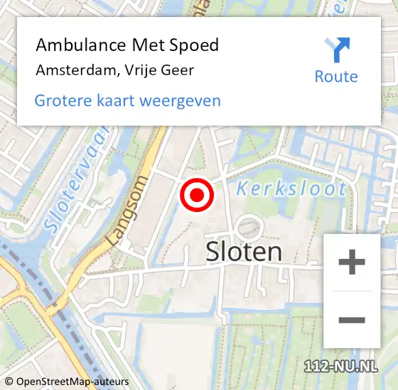 Locatie op kaart van de 112 melding: Ambulance Met Spoed Naar Amsterdam, Vrije Geer op 10 juli 2023 20:45