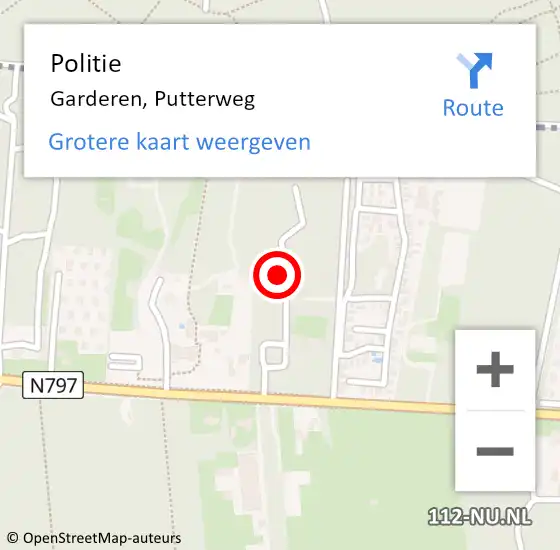 Locatie op kaart van de 112 melding: Politie Garderen, Putterweg op 10 juli 2023 21:28