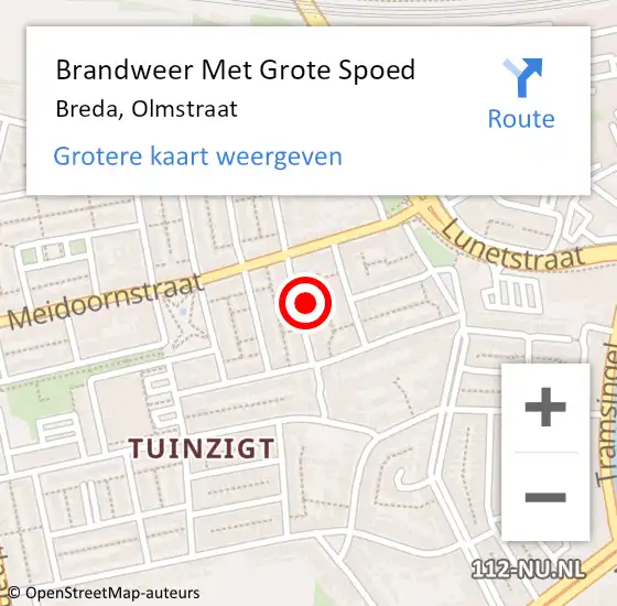 Locatie op kaart van de 112 melding: Brandweer Met Grote Spoed Naar Breda, Olmstraat op 11 juli 2023 03:47