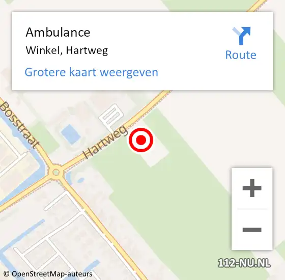 Locatie op kaart van de 112 melding: Ambulance Winkel, Hartweg op 11 juli 2023 07:20