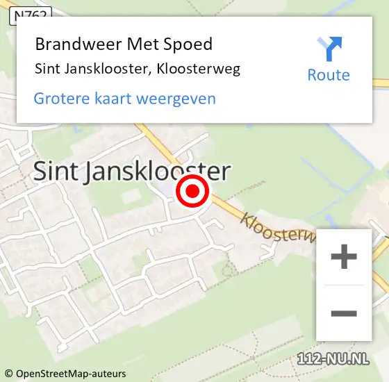 Locatie op kaart van de 112 melding: Brandweer Met Spoed Naar Sint Jansklooster, Kloosterweg op 11 juli 2023 09:10