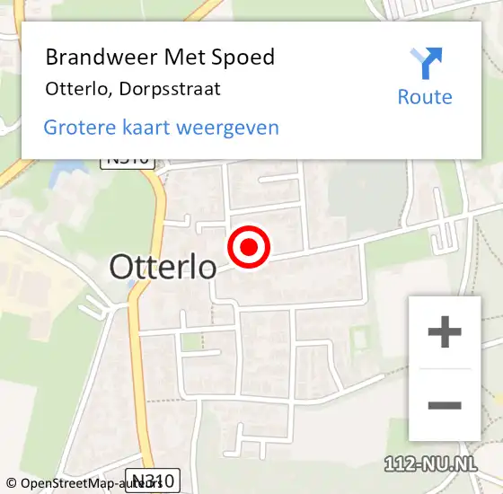 Locatie op kaart van de 112 melding: Brandweer Met Spoed Naar Otterlo, Dorpsstraat op 11 juli 2023 09:34