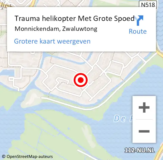 Locatie op kaart van de 112 melding: Trauma helikopter Met Grote Spoed Naar Monnickendam, Zwaluwtong op 11 juli 2023 11:17