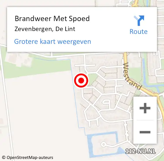 Locatie op kaart van de 112 melding: Brandweer Met Spoed Naar Zevenbergen, De Lint op 11 juli 2023 11:27