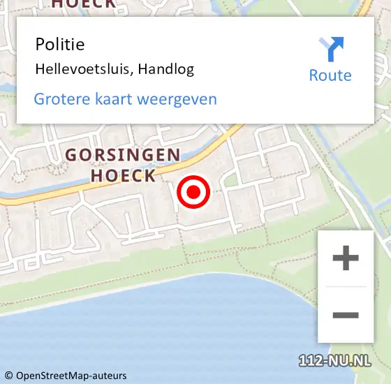 Locatie op kaart van de 112 melding: Politie Hellevoetsluis, Handlog op 11 juli 2023 12:18