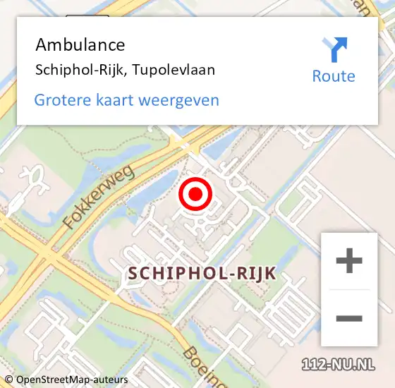 Locatie op kaart van de 112 melding: Ambulance Schiphol-Rijk, Tupolevlaan op 11 juli 2023 12:51