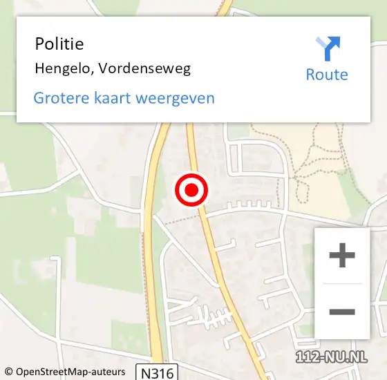 Locatie op kaart van de 112 melding: Politie Hengelo, Vordenseweg op 11 juli 2023 14:13