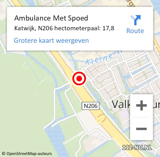Locatie op kaart van de 112 melding: Ambulance Met Spoed Naar Katwijk, N206 hectometerpaal: 17,8 op 11 juli 2023 14:13