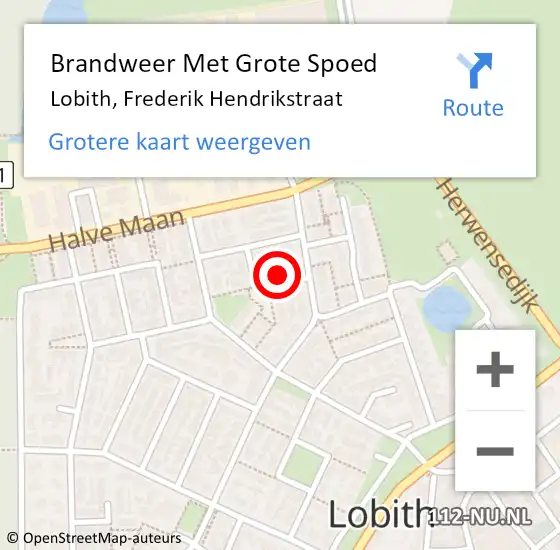 Locatie op kaart van de 112 melding: Brandweer Met Grote Spoed Naar Lobith, Frederik Hendrikstraat op 11 juli 2023 15:17
