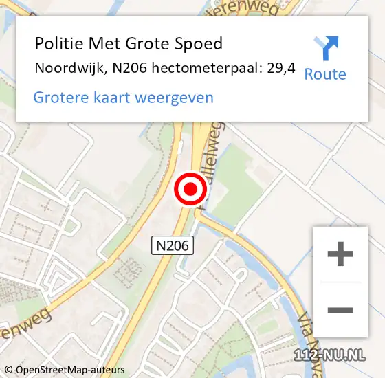 Locatie op kaart van de 112 melding: Politie Met Grote Spoed Naar Noordwijk, N206 hectometerpaal: 29,4 op 11 juli 2023 16:07