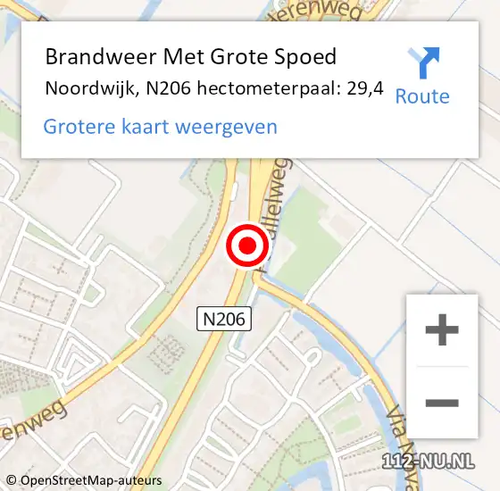 Locatie op kaart van de 112 melding: Brandweer Met Grote Spoed Naar Noordwijk, N206 hectometerpaal: 29,4 op 11 juli 2023 16:08