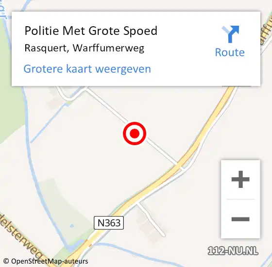 Locatie op kaart van de 112 melding: Politie Met Grote Spoed Naar Rasquert, Warffumerweg op 11 juli 2023 17:20