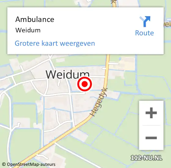 Locatie op kaart van de 112 melding: Ambulance Weidum op 11 juli 2023 17:21