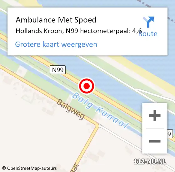 Locatie op kaart van de 112 melding: Ambulance Met Spoed Naar Hollands Kroon, N99 hectometerpaal: 4,6 op 11 juli 2023 17:52