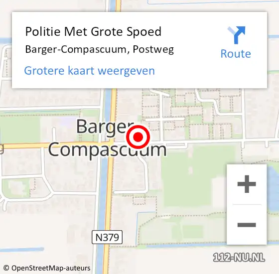 Locatie op kaart van de 112 melding: Politie Met Grote Spoed Naar Barger-Compascuum, Postweg op 11 juli 2023 19:36
