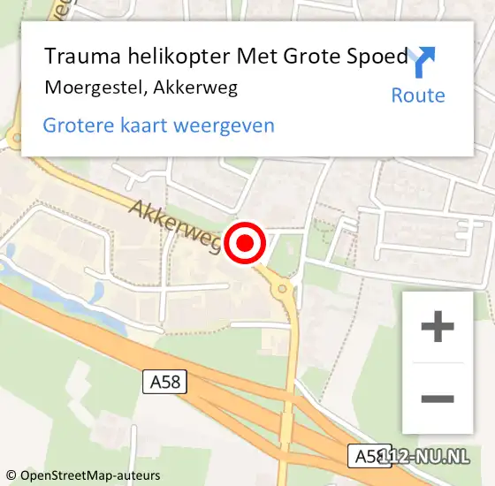 Locatie op kaart van de 112 melding: Trauma helikopter Met Grote Spoed Naar Moergestel, Akkerweg op 11 juli 2023 20:06