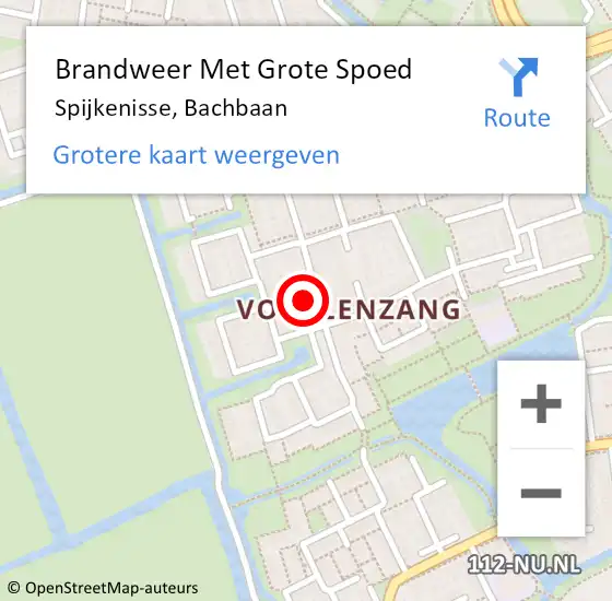 Locatie op kaart van de 112 melding: Brandweer Met Grote Spoed Naar Spijkenisse, Bachbaan op 11 juli 2023 21:44