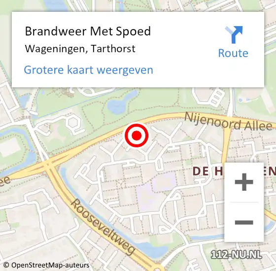 Locatie op kaart van de 112 melding: Brandweer Met Spoed Naar Wageningen, Tarthorst op 11 juli 2023 22:20