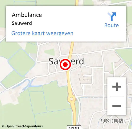 Locatie op kaart van de 112 melding: Ambulance Sauwerd op 11 juli 2023 22:38