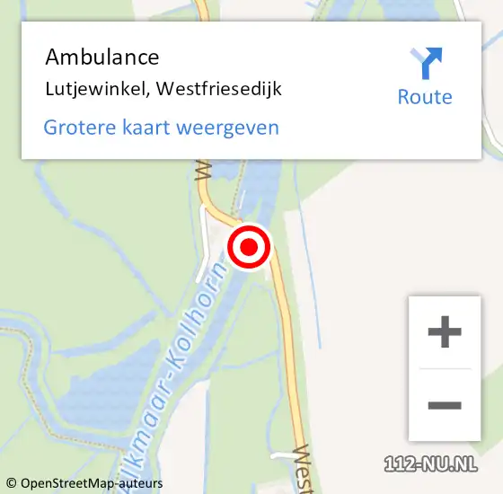 Locatie op kaart van de 112 melding: Ambulance Lutjewinkel, Westfriesedijk op 11 juli 2023 23:06
