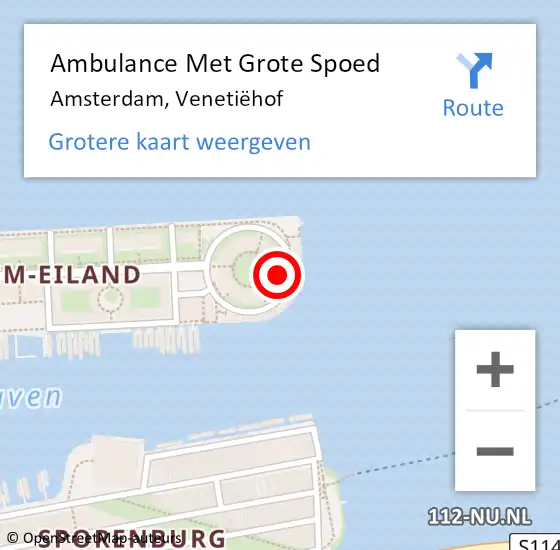 Locatie op kaart van de 112 melding: Ambulance Met Grote Spoed Naar Amsterdam, Venetiëhof op 12 juli 2023 00:18