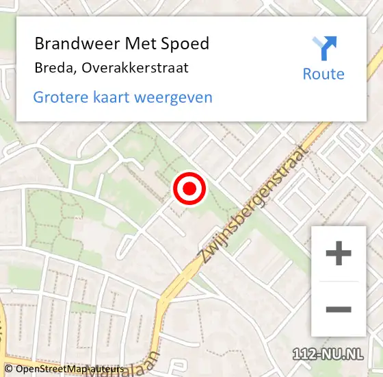 Locatie op kaart van de 112 melding: Brandweer Met Spoed Naar Breda, Overakkerstraat op 12 juli 2023 03:38