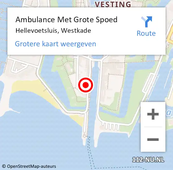 Locatie op kaart van de 112 melding: Ambulance Met Grote Spoed Naar Hellevoetsluis, Westkade op 12 juli 2023 07:07