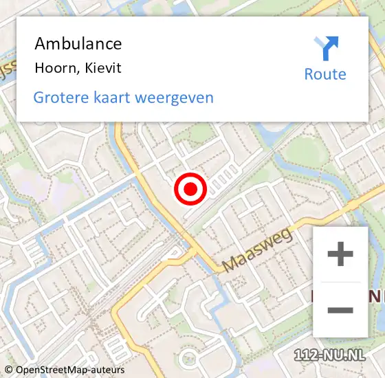 Locatie op kaart van de 112 melding: Ambulance Hoorn, Kievit op 12 juli 2023 07:26