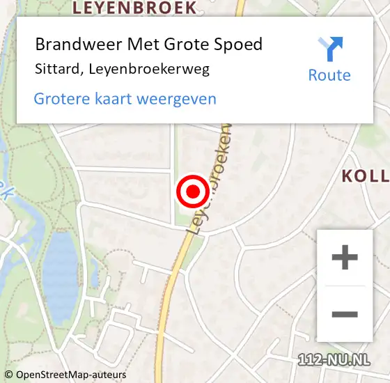 Locatie op kaart van de 112 melding: Brandweer Met Grote Spoed Naar Sittard, Leyenbroekerweg op 12 juli 2023 09:00