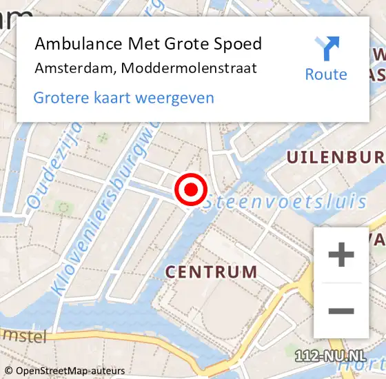 Locatie op kaart van de 112 melding: Ambulance Met Grote Spoed Naar Amsterdam, Moddermolenstraat op 12 juli 2023 13:16
