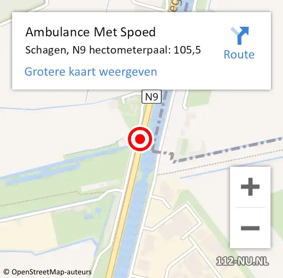 Locatie op kaart van de 112 melding: Ambulance Met Spoed Naar Schagen, N9 hectometerpaal: 105,5 op 12 juli 2023 13:38