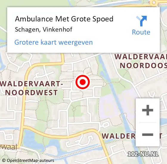 Locatie op kaart van de 112 melding: Ambulance Met Grote Spoed Naar Schagen, Vinkenhof op 12 juli 2023 13:40