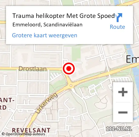 Locatie op kaart van de 112 melding: Trauma helikopter Met Grote Spoed Naar Emmeloord, Scandinaviëlaan op 12 juli 2023 14:45