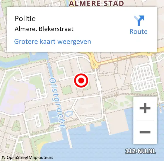 Locatie op kaart van de 112 melding: Politie Almere, Blekerstraat op 12 juli 2023 15:05