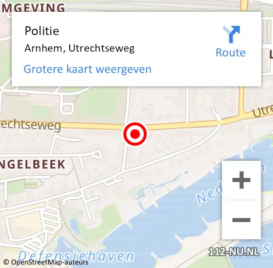 Locatie op kaart van de 112 melding: Politie Arnhem, Utrechtseweg op 12 juli 2023 15:14