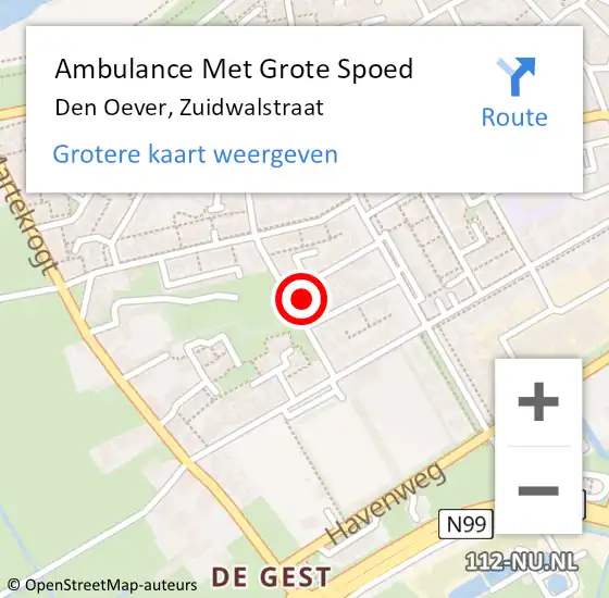 Locatie op kaart van de 112 melding: Ambulance Met Grote Spoed Naar Den Oever, Zuidwalstraat op 12 juli 2023 15:59